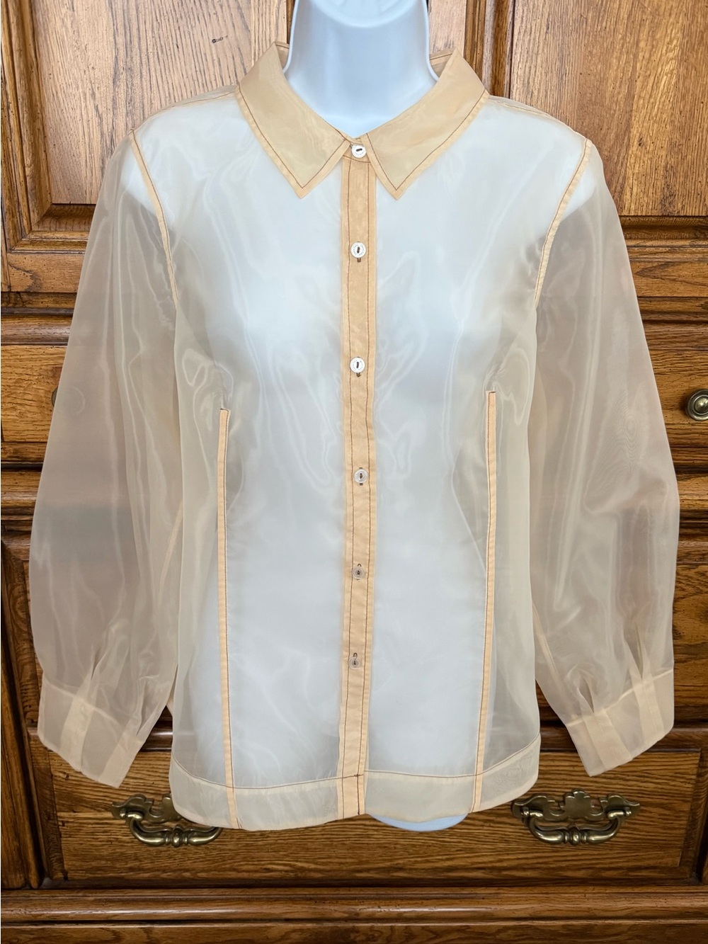 Gold Sheer Long Sleeve Button Up Shirt Glam Coquette Twee Fairy Maximalism NWT